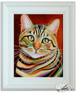 Load image into Gallery viewer, Colorful painting of a tabby cat in a white frame
