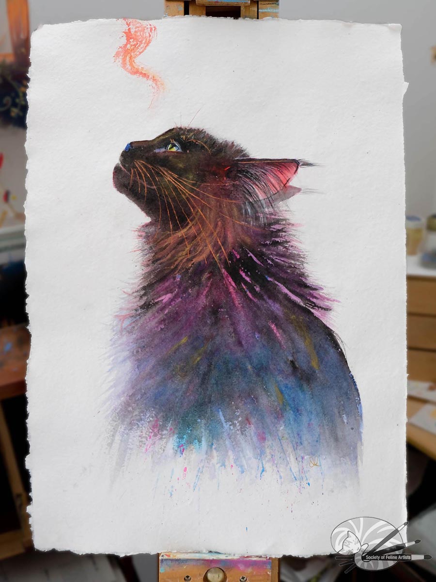 Flash - Black Cat Watercolour