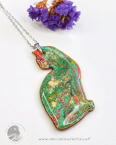 Reversible Cat Necklace - Green/Orange