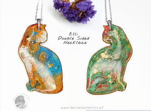 Reversible Cat Necklace - Green/Orange