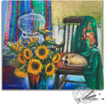 Load image into Gallery viewer, The Cat And The Birdcage With Sunflowers
