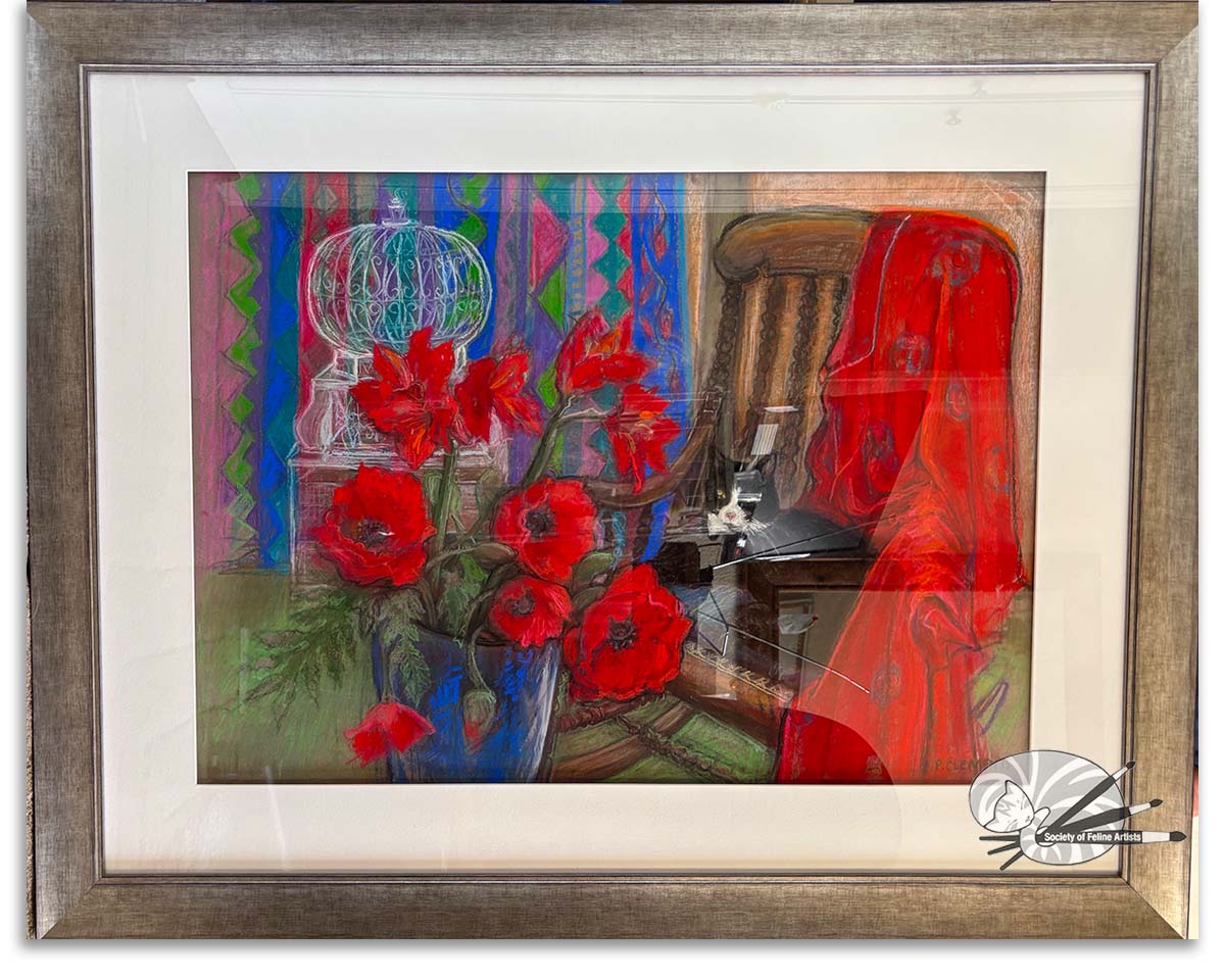 Black Cat and Poppies Still Life