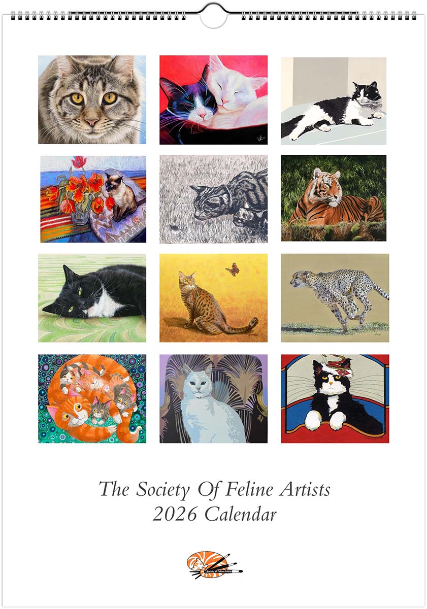 Calendar cover featuring artwork of cats by The Society of Feline Artists