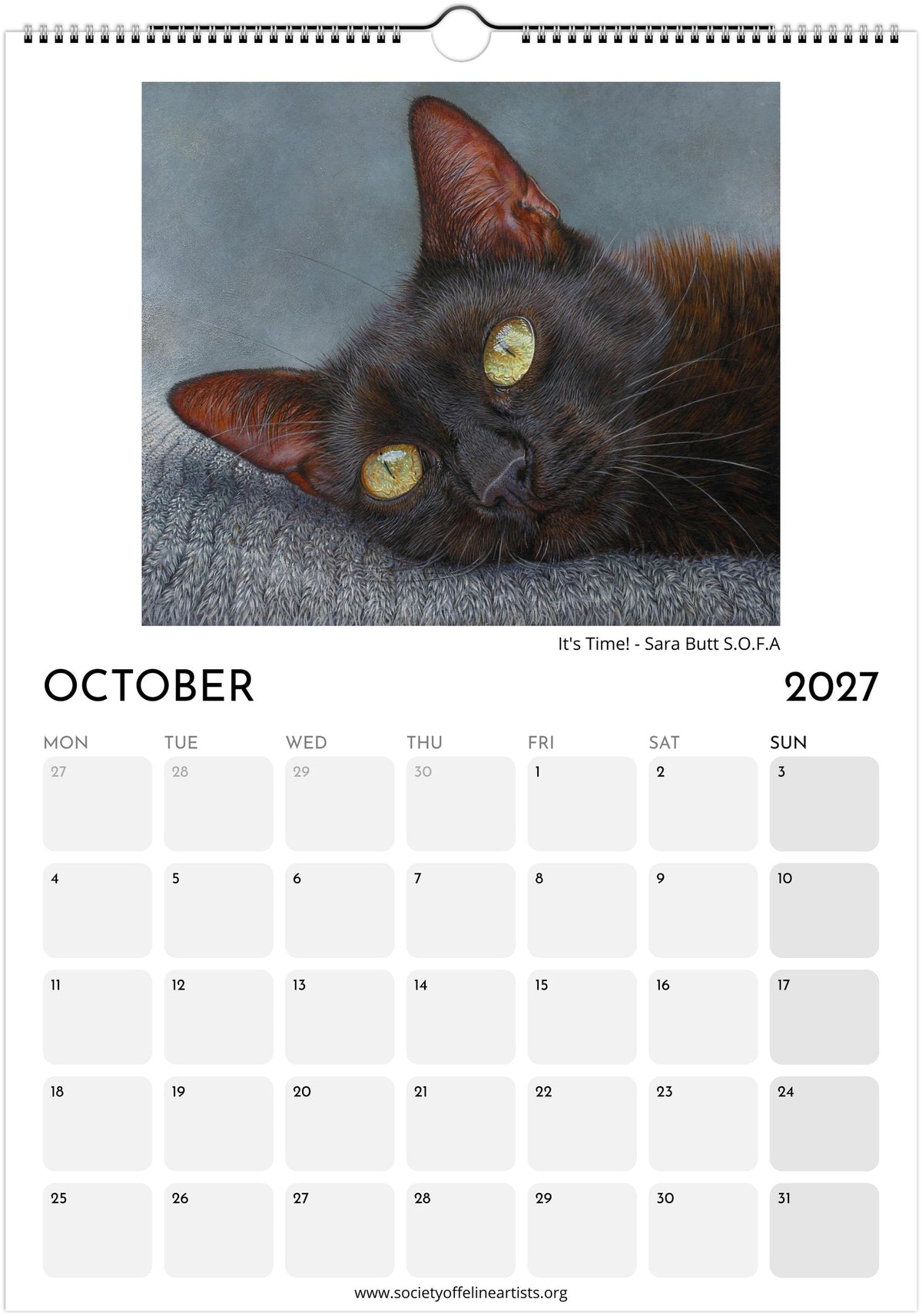 2027 Society Of Feline Artists A3 Wall Calendar