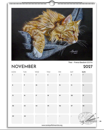 2027 Society Of Feline Artists A3 Wall Calendar