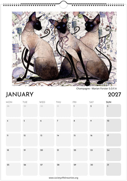 2027 Society Of Feline Artists A3 Wall Calendar