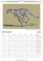 Load image into Gallery viewer, Calendar page for September 2026 with a cheetah illustration on a beige background
