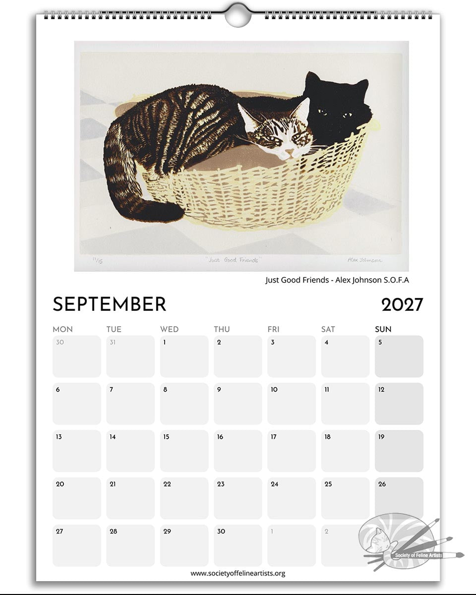 2027 Society Of Feline Artists A3 Wall Calendar