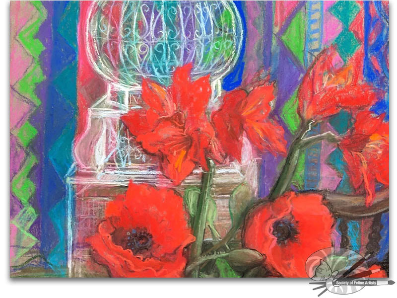 Black Cat and Poppies Still Life